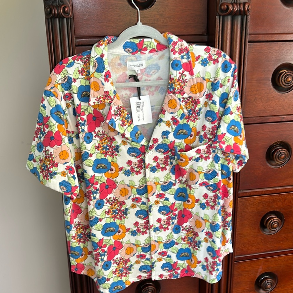 Sincerely, Jules for Bandier fern, short sleeve button-down multi mod floral